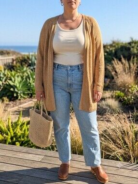 Soya Concept Tan Open Weave Longline Cardigan XXL Open Front Knit Boho Sweater